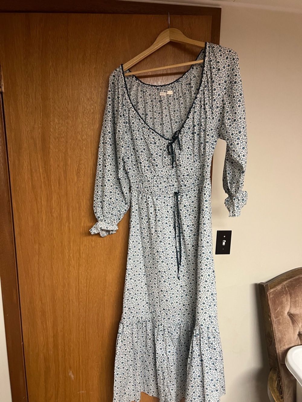 Christy Dawn Blue Floral Tie-Waist Maxi Dress